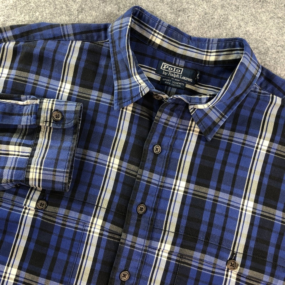 Polo Ralph Lauren Oxford Sport Yosemite Men XXL Blue Plaid Shirt Button Up Thick